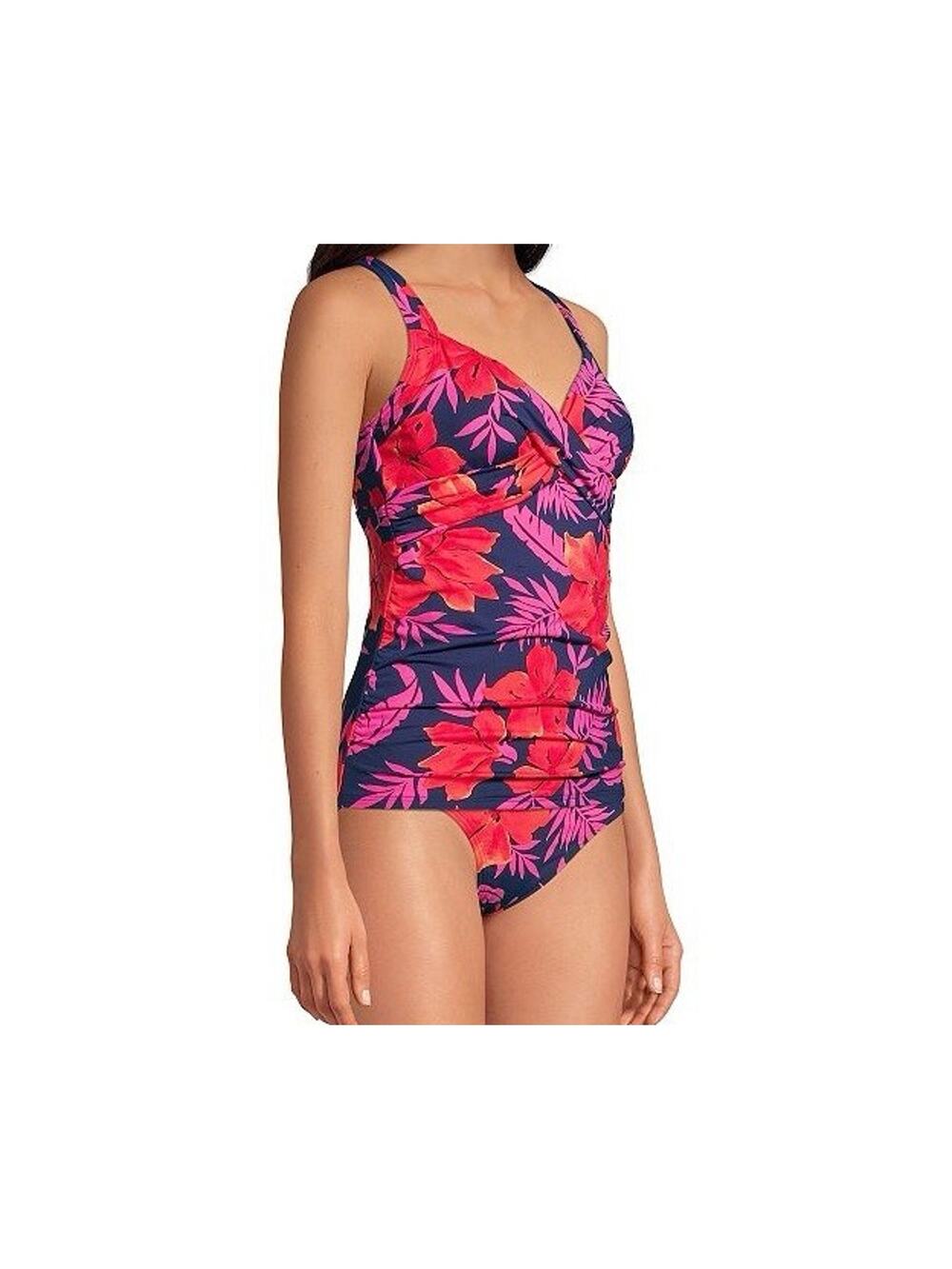 Lands' End Women’s Underwire Surplice D-Cup Tankini Swimsuit Top Floral Size 8 D